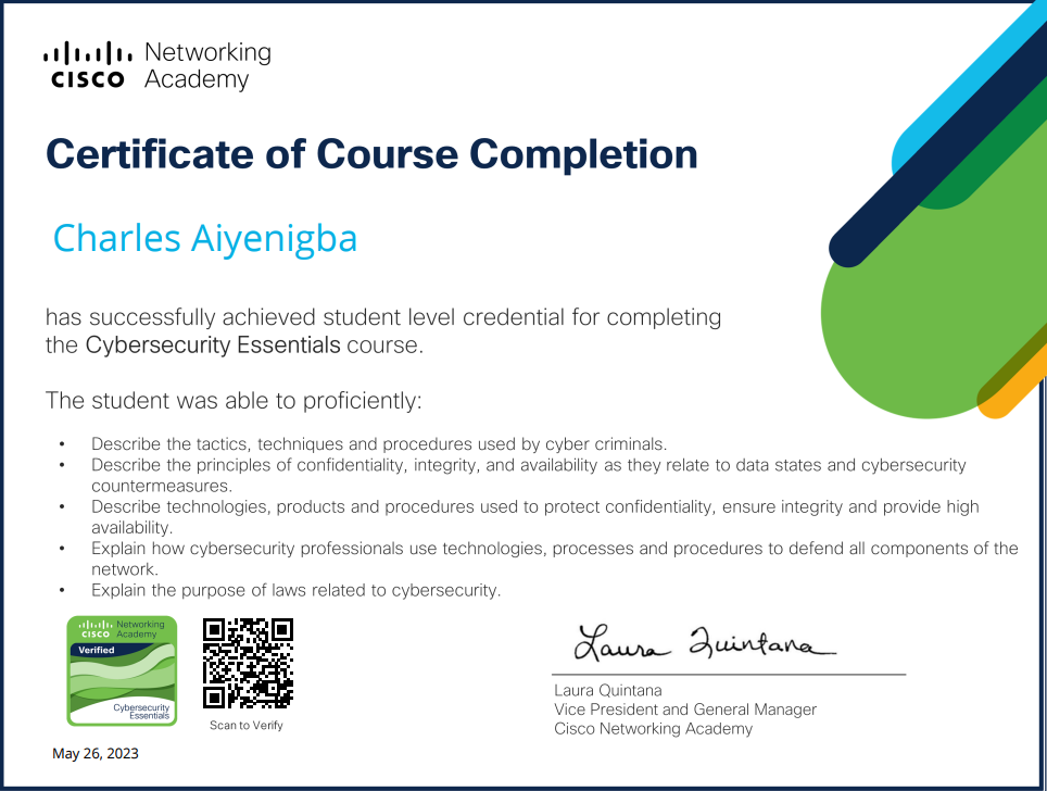 Cybersecurity Essentials Certificate